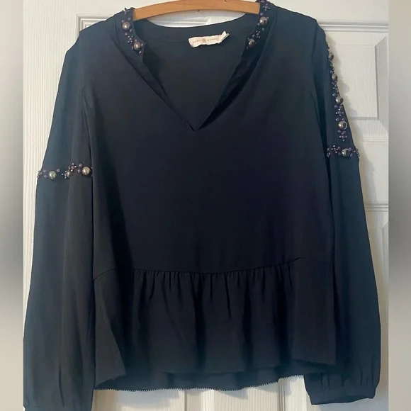 Tory Burch Black Beaded Blouse   Size 2 ( small) - Picture 3 of 6